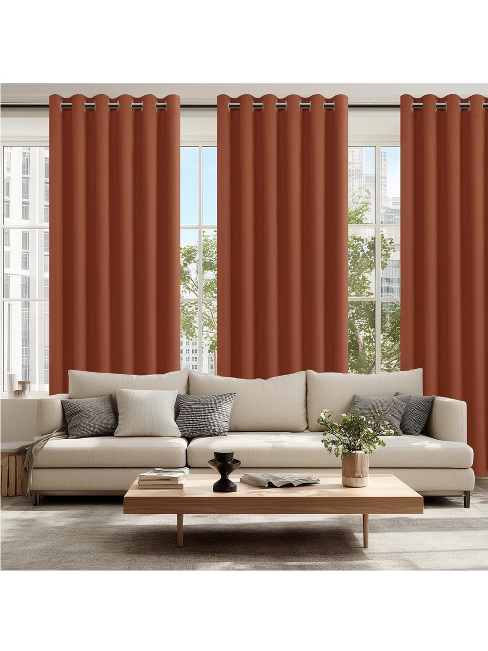 1 Set~2 Grommet Blackout Insulated Curtains 70x84 Sewn-On Tiebacks~Burnt Ochre - Picture 8 of 8